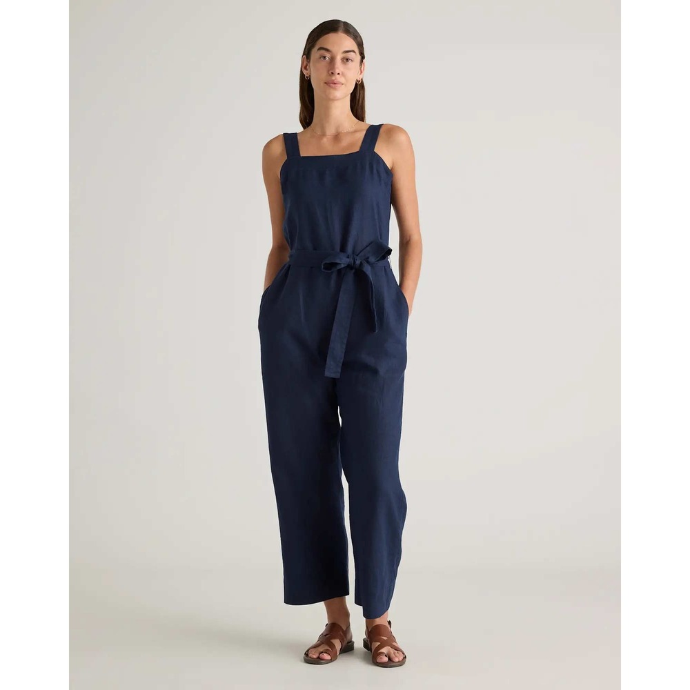 Quince European Linen Square Neck Jumpsuit True Navy Blue Medium NWT